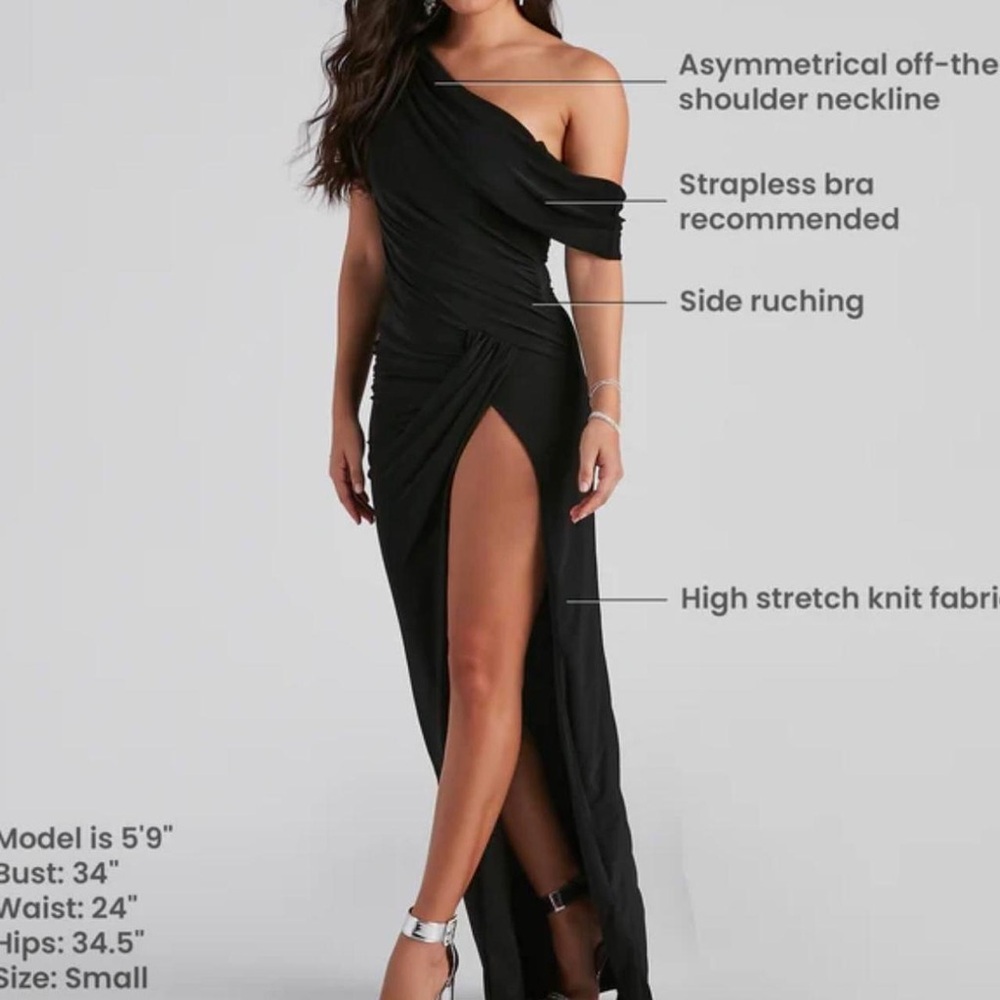 NWT Windsor Black Asymmetrical Ruched Maxi Gown - Picture 2 of 3